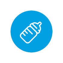 Ícono de un biberón en círculo azul, representando opciones de alimentación para bebés como complemento o alternativa a amamantar