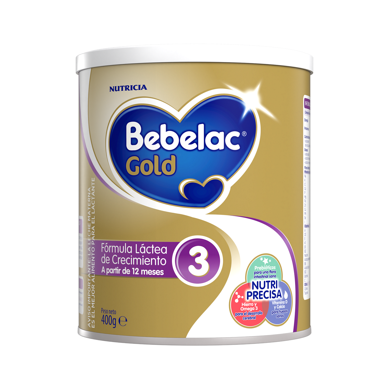 Bebelac ® Gold 3 fórmula láctea de crecimiento polvo para niños desde 12 meses lata 400g - Nutricia El Salvador