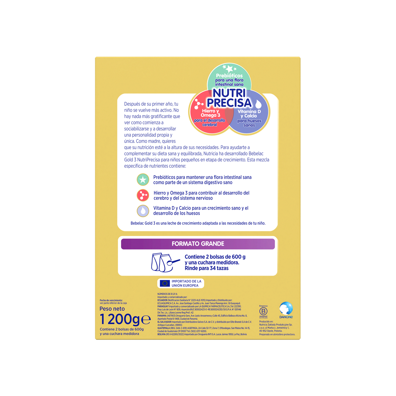 Bebelac Gold 3 Bebelac 3 fórmula láctea de crecimiento polvo para niños desde 12 meses  lata amarillo morado 900g  - Bebeclub Ecuador