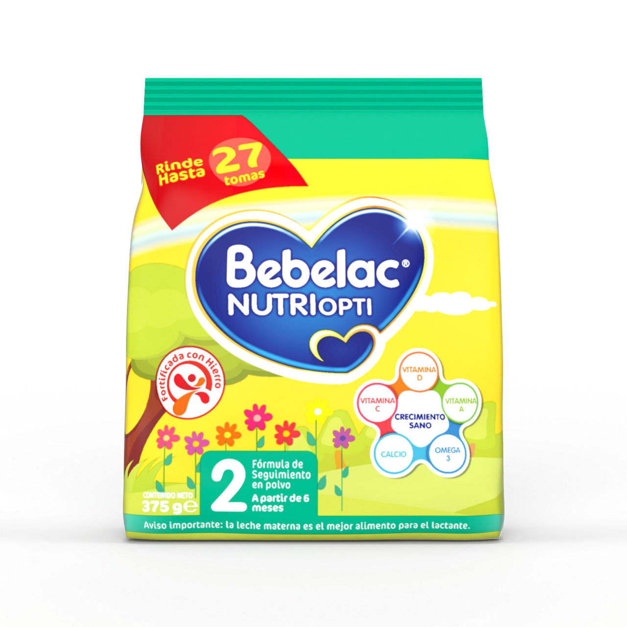 Bebelac NUTRIOPTI 2 fórmula de seguimiento en polvo para bebés a partir de 6 meses bolsa 375 g - Bebeclub Paraguay