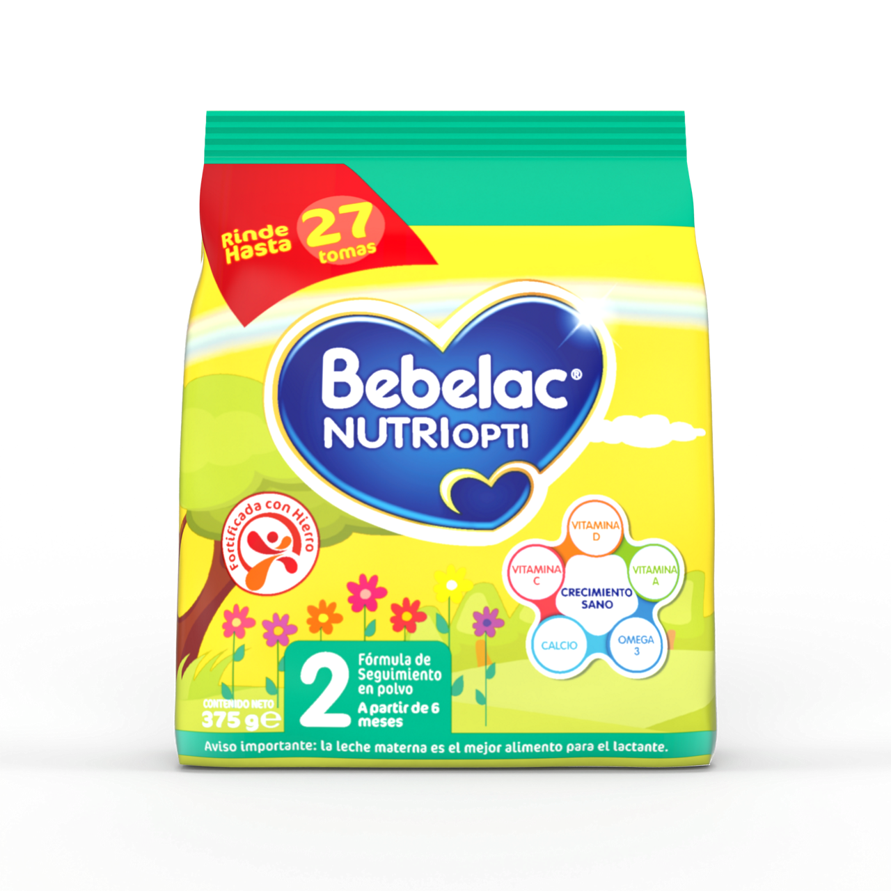 Bebelac NUTRIOPTI 2 fórmula de seguimiento en polvo para bebés a partir de 6 meses bolsa 375 g - Bebeclub Paraguay