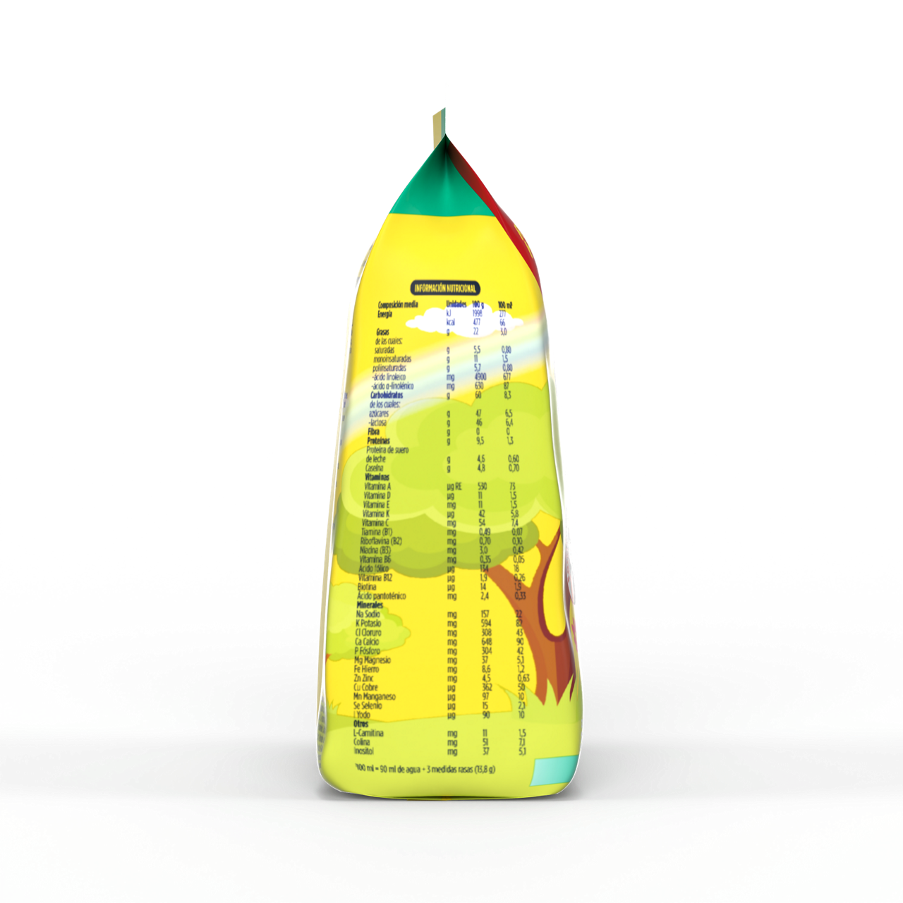 Bebelac NUTRIOPTI 2 fórmula de seguimiento en polvo para bebés a partir de 6 meses bolsa amarillo verde 375 g costado derecho - Bebeclub Paraguay