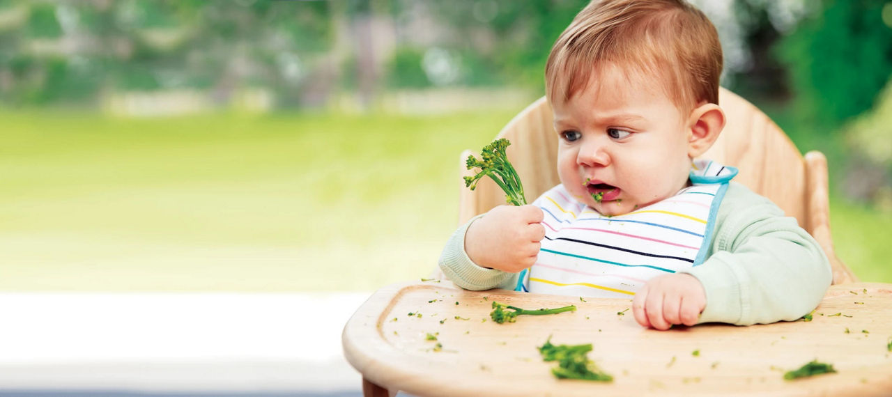 Baby eating broccoli