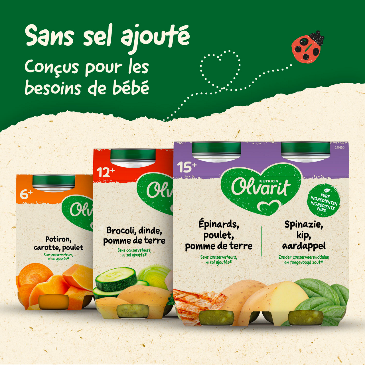 Olvarit Petits pois dinde riz (250 g). Consultez notre site web Olvarit.be pour plus d'info sur alimentation pour bébé et les produits Olvarit.