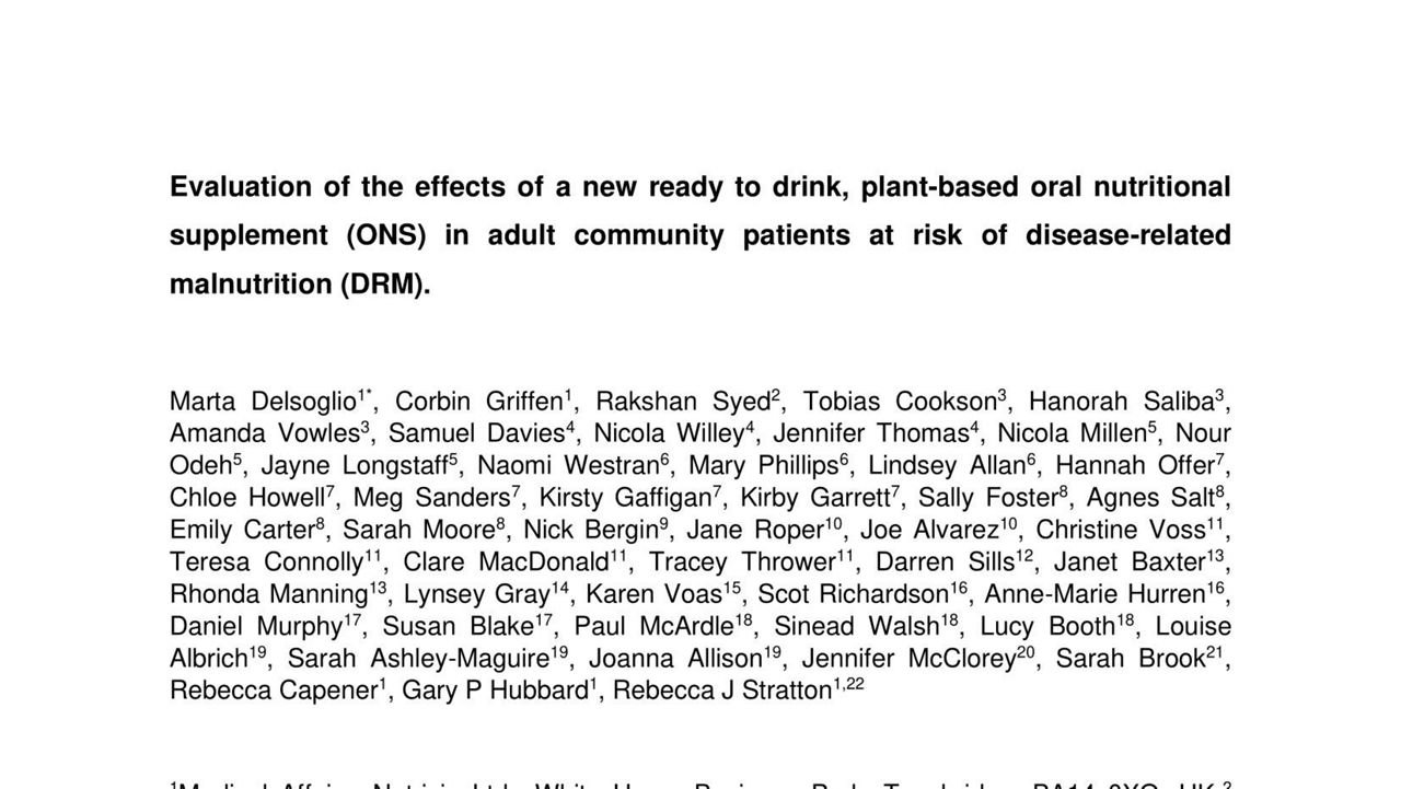 ESPEN Fortimel Plantbased Clinical Outcomes