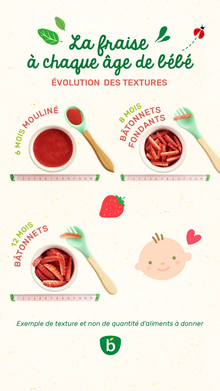 evolution de la texture des aliments pour bebes avec des fraises