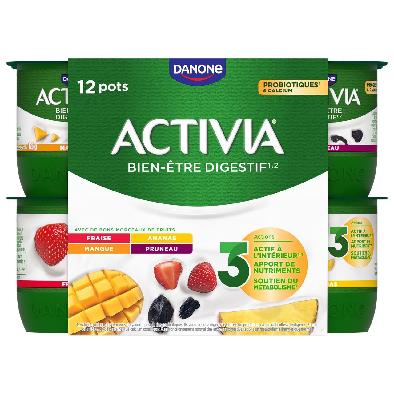 activia fruits fraise, ananas, prunea, mangue
