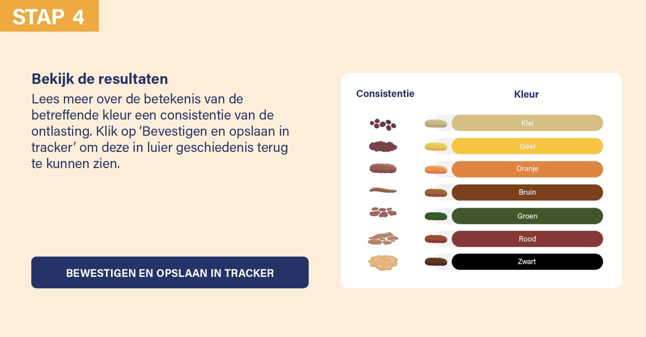 Bekijk de analyseresultaten van de stoelgang van de baby en sla deze op voor een volledig overzicht.