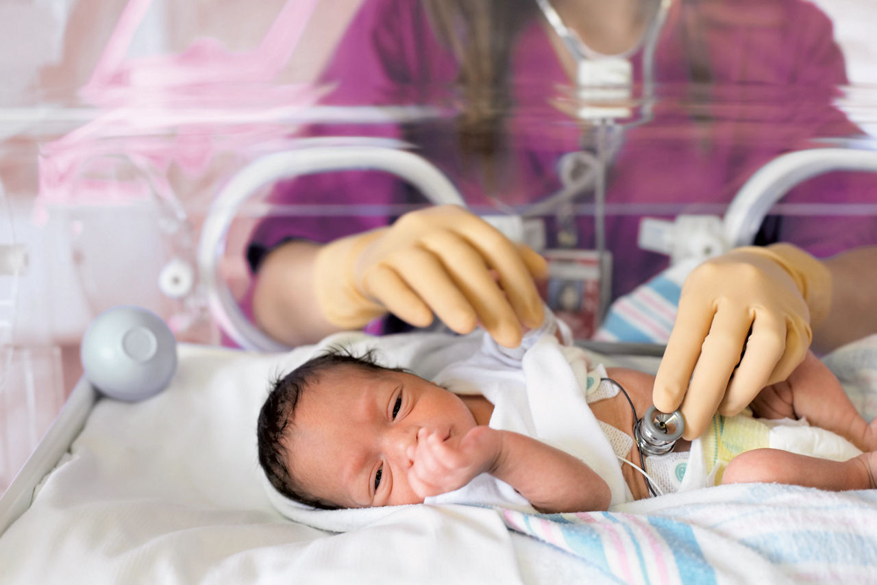 Premature baby in an incubator