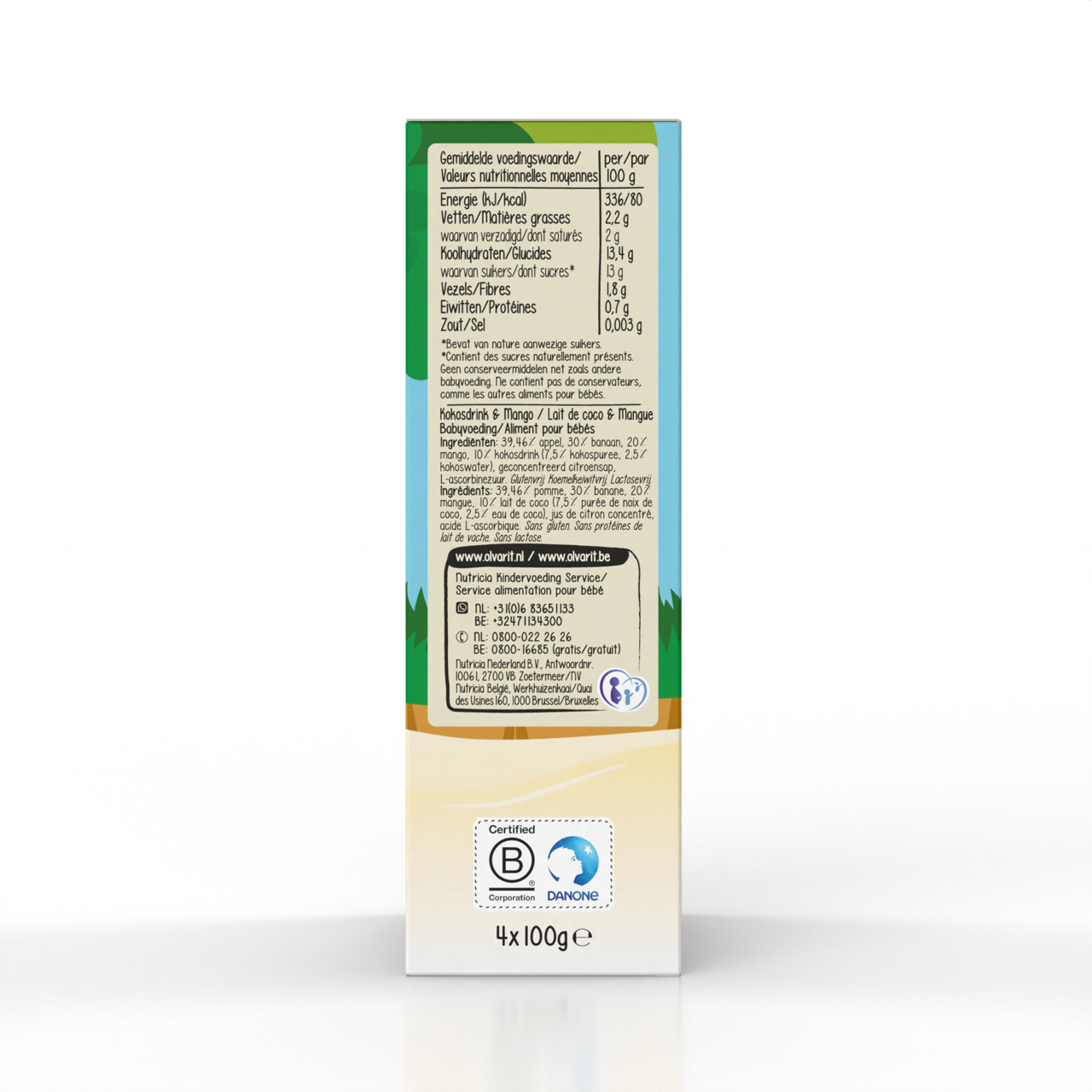 Smoothie Olvarit 100% végétal à base de lait de coco. Visitez Olvarit.be pour plus d'informations sur la nutrition de votre bébé et sur les produits Olvarit.