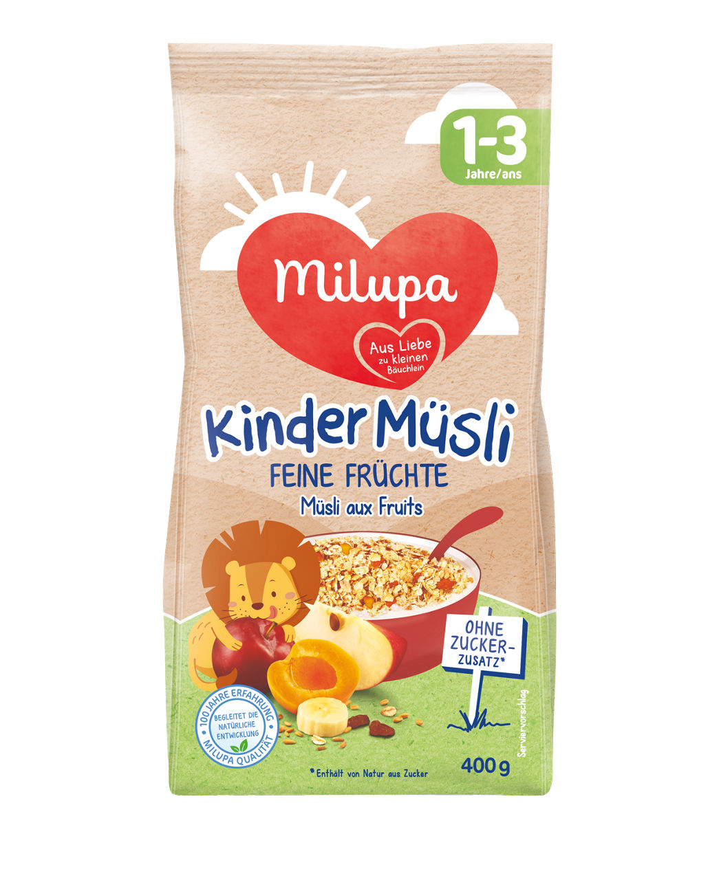 Milupa Packshot Kinder Müsli Feine Früchte 1-3 Jahre 400g AT
