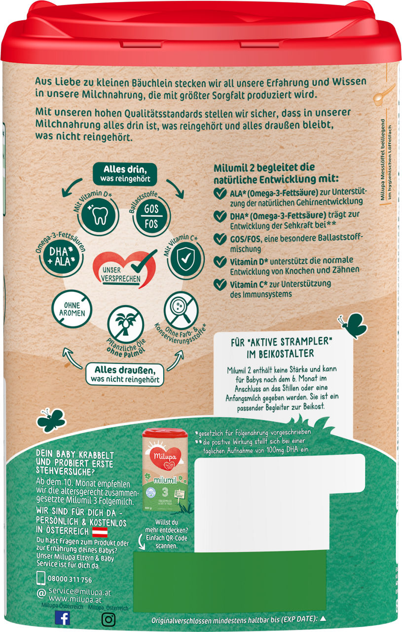 Milumil Packshot POF 2 Folgemilch 6 Monat 800g AT B
