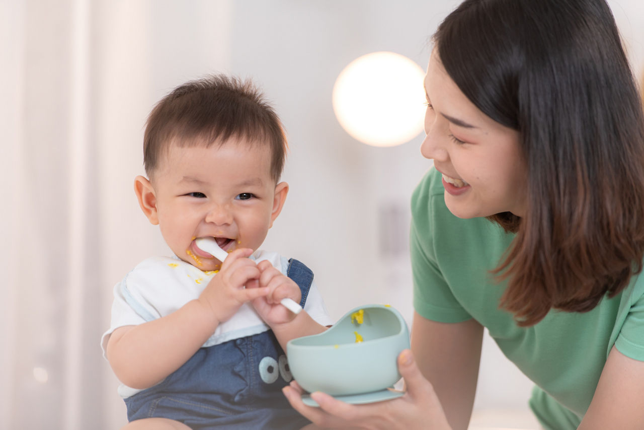 Mom and baby's breakfast time