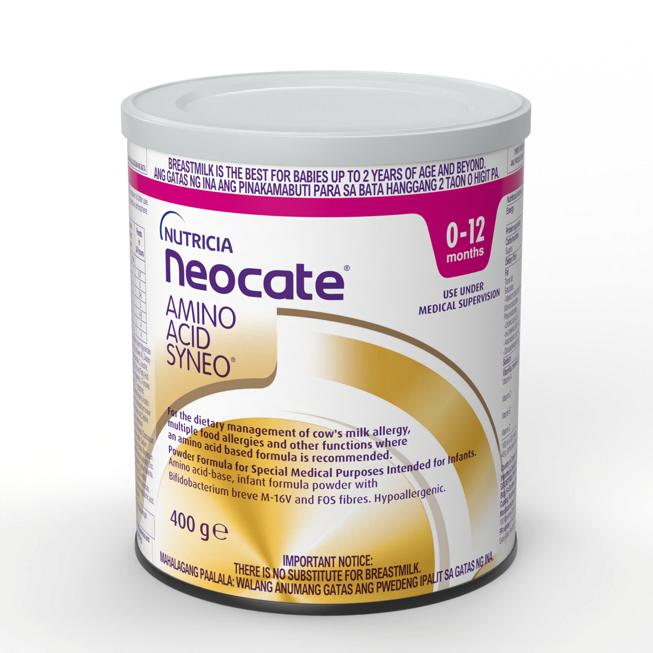 Neocate Amino Acid Syneo Amino Acid-Based Formula powder for infants up to 12 months in a 400 gram tin
