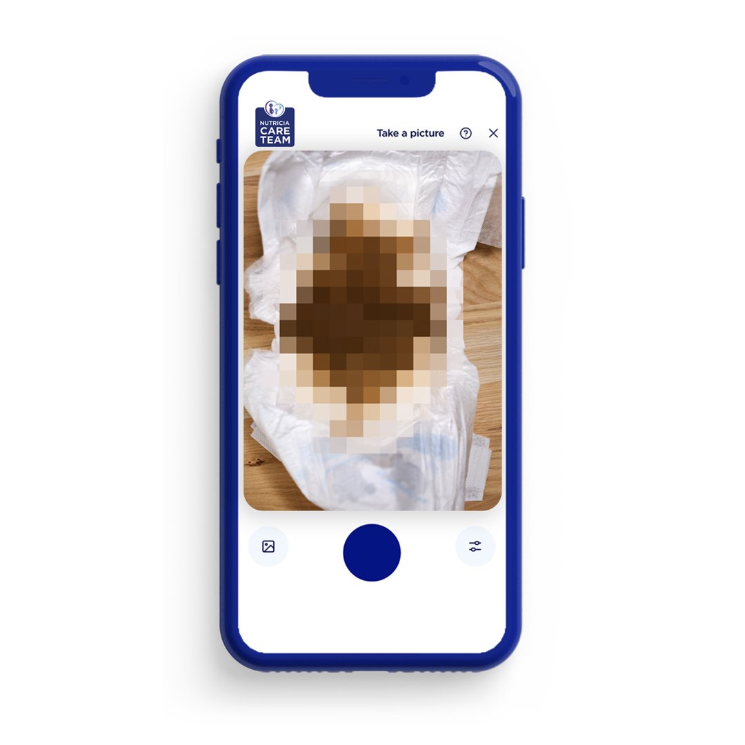 Luier Scan op een smartphone voor het fotograferen en scannen van de inhoud van een babyluier.