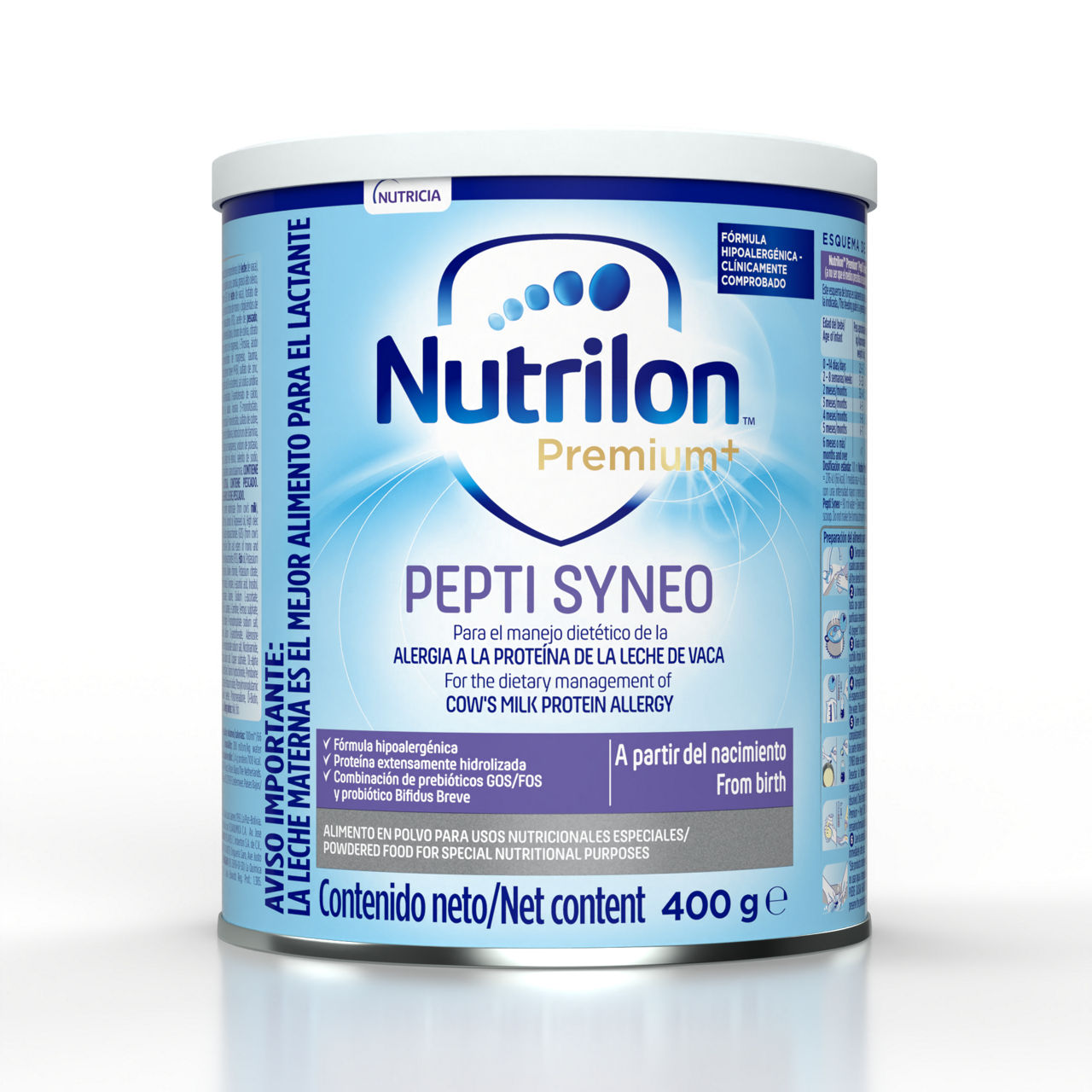  Nutrilon Premium + Pepti Syneo fórmula polvo extensamente hidrolizada alergia proteína leche vaca aplv lata 400g para bebés a partir del nacimiento