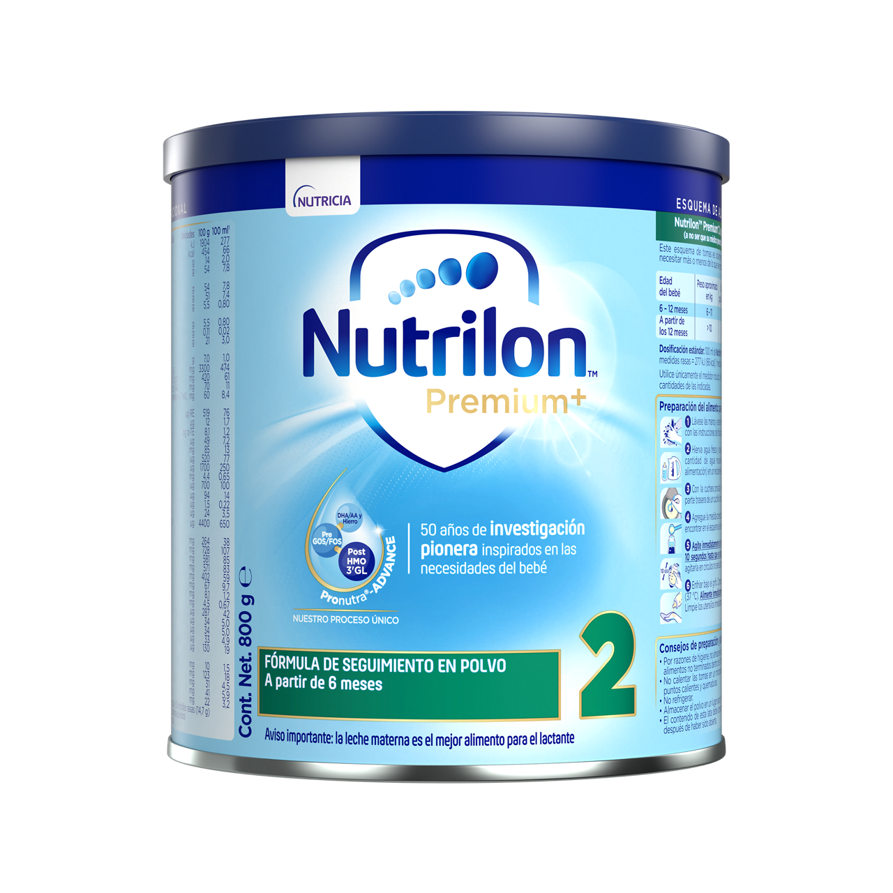 Nutrilon Premium + 2 Nutrilon 2 fórmula seguimiento polvo etapa 2 continuación lata 800g para bebés 6 a 12 meses