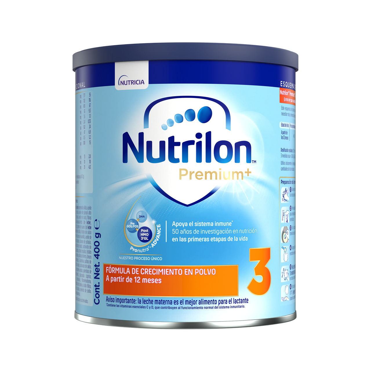 Nutrilon Premium + 3 Nutrilon 3 fórmula crecimiento polvo etapa 3 para niños pequeños lata 400g para bebés desde 12 meses - Nutricia Ecuador