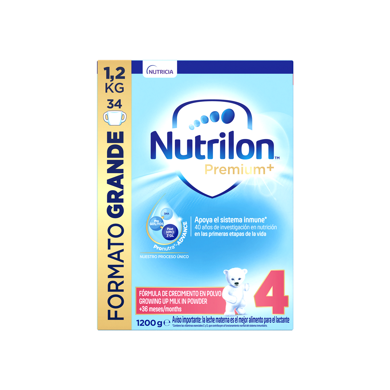 Nutrilon Premium + 4 Nutrilon 4 fórmula crecimiento polvo etapa 4 para niños pequeños caja 1200g para bebés desde 36 meses