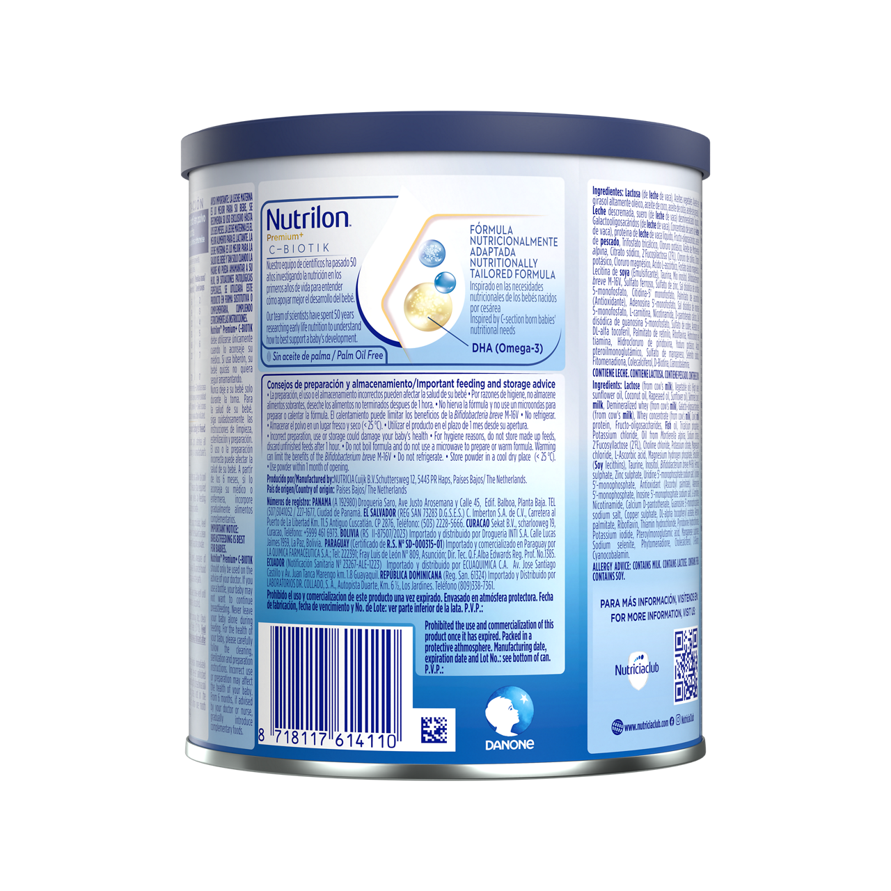 Nutrilon Premium + C-Biotik fórmula en polvo inspirada en las necesidades nutricionales de los bebés nacidos por cesárea para bebés de 0 a 12 meses lata azul plata lata 400g - Nutriciaclub Paraguay