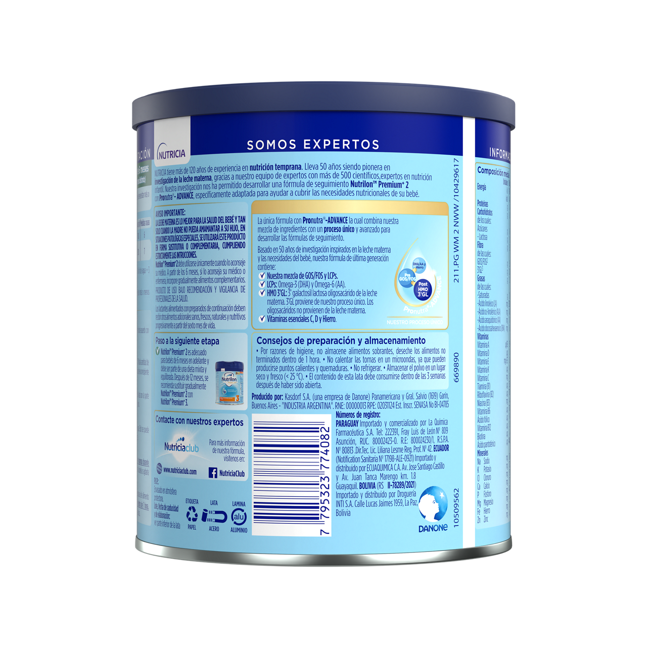 Nutrilon™  Premium + 2 fórmula de seguimiento polvo etapa 2 lata azul claro verde 400g para bebés a partir de 6 meses - Nutriciaclub Paraguay