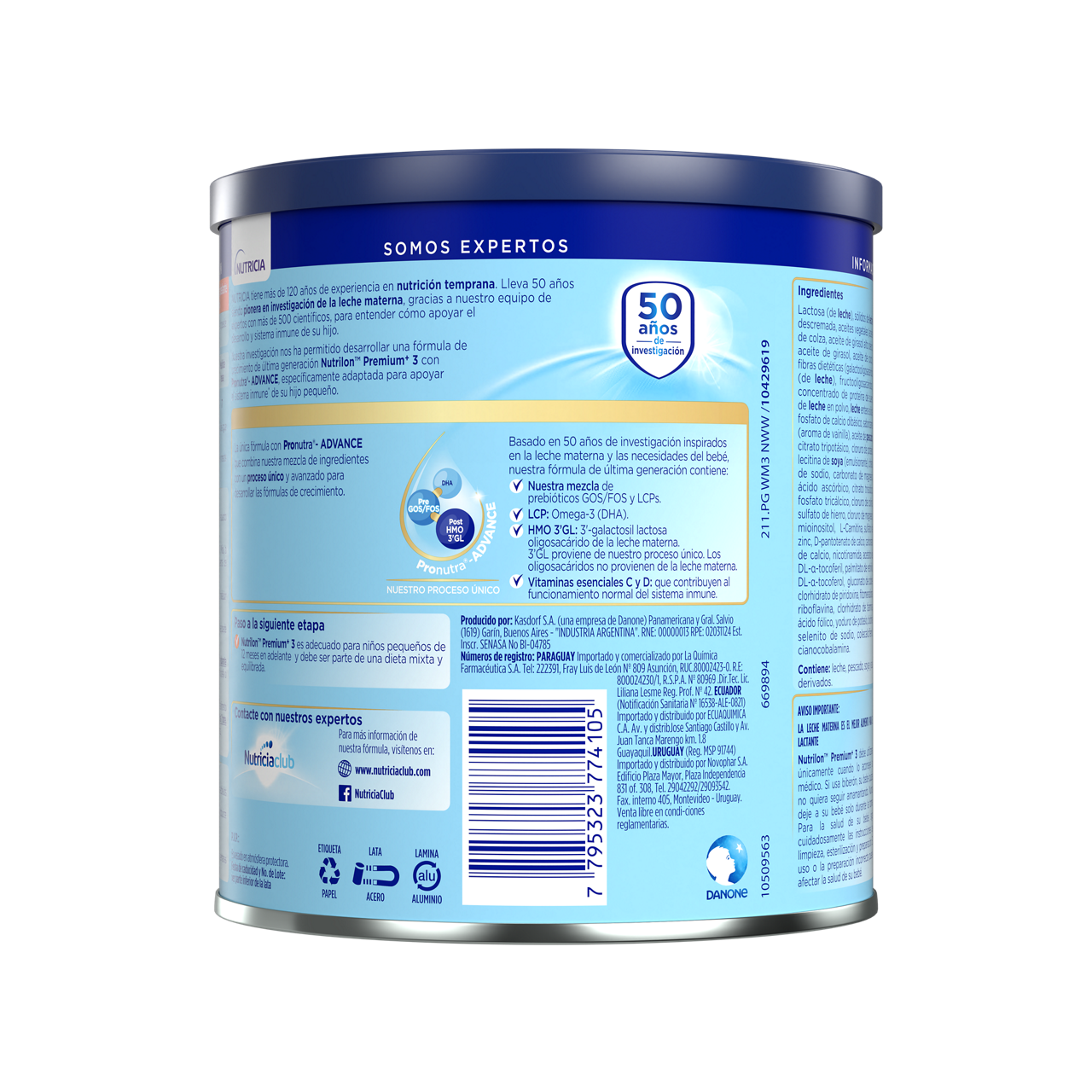 Nutrilon™  Premium + 3 fórmula crecimiento polvo etapa 3 para niños pequeños a partir de 12 meses lata azul claro naranja 800g - Nutriciaclub Ecuador