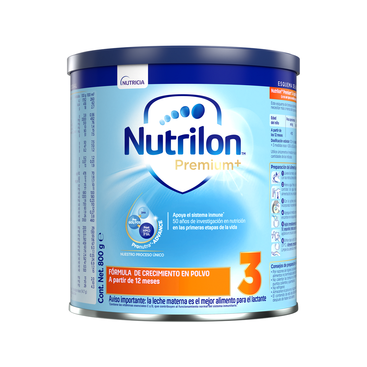 Nutrilon™  Premium + 3 fórmula crecimiento polvo etapa 3 para niños pequeños lata 800g a partir de 12 meses - Nutriciaclub Paraguay