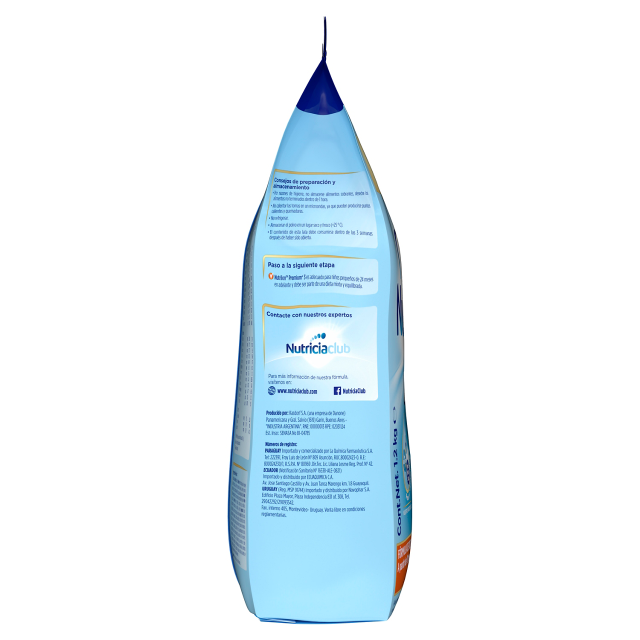Nutrilon™ Premium + 3 fórmula crecimento polvo para niños pequeños a  partir de 12 meses envase azul claro naranja bolsa 1200g costado izquierdo - Nutriciaclub Ecuador