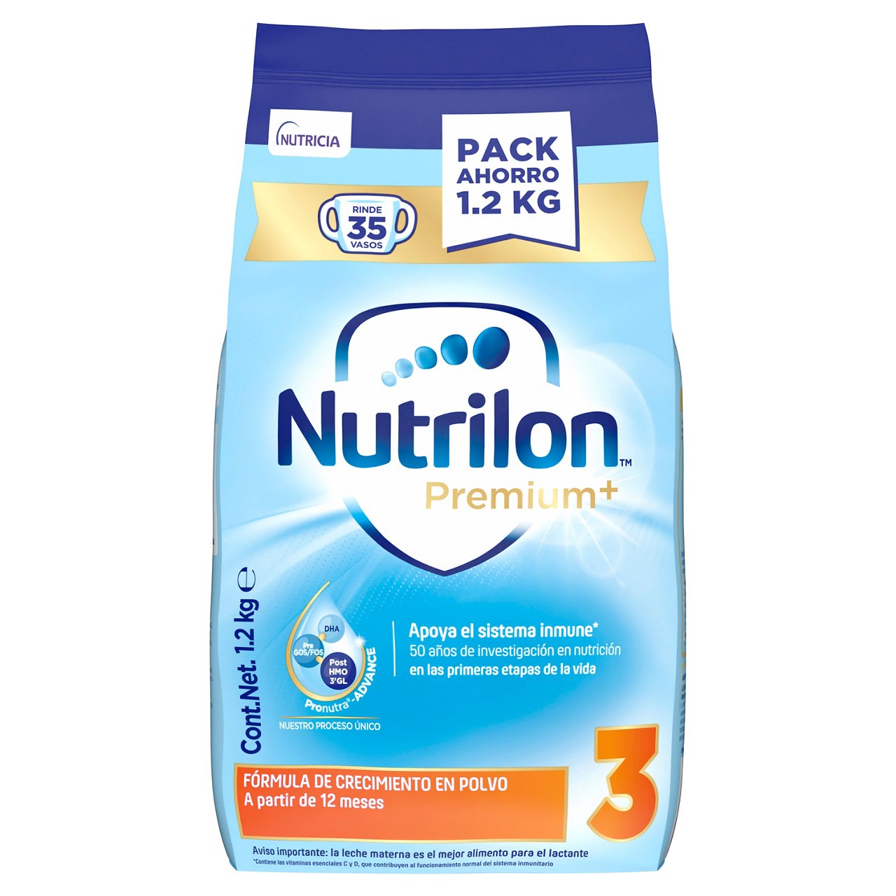 Nutrilon™ Premium + 3 fórmula crecimiento polvo etapa 3 para niños pequeños bolsa 1200g a partir de 12 meses - Nutriciaclub Ecuador