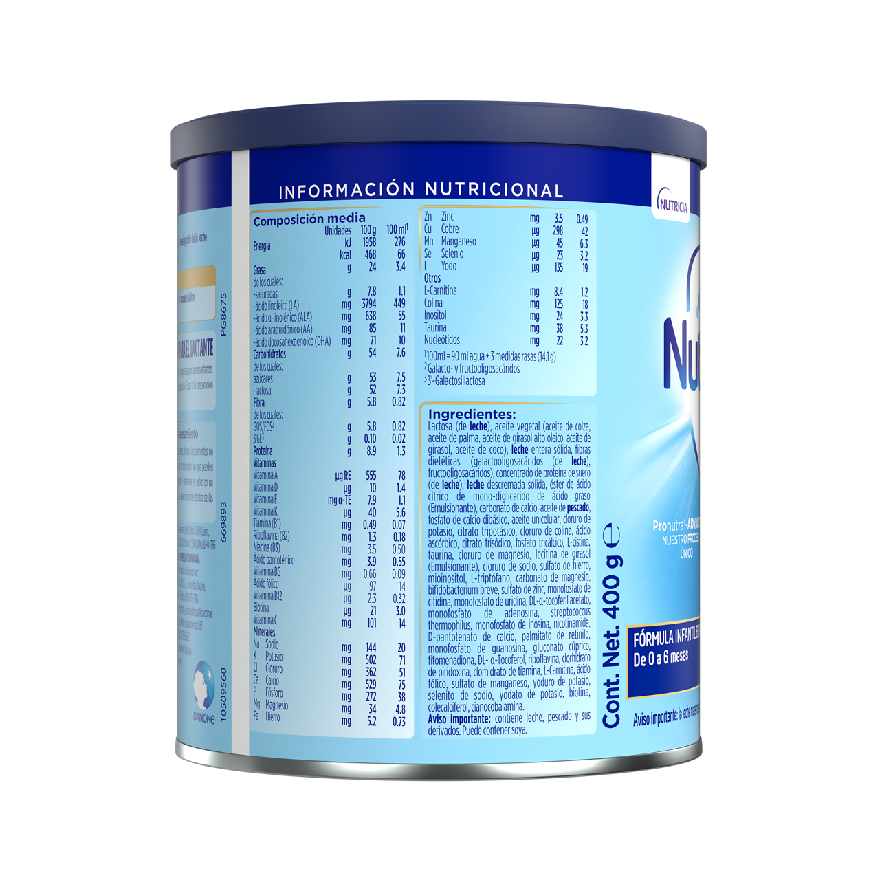 Nutrilon™ Premium+ 1 Pronutra®-ADVANCE, Fórmula infantil, Lata de 400 g - costado derecho