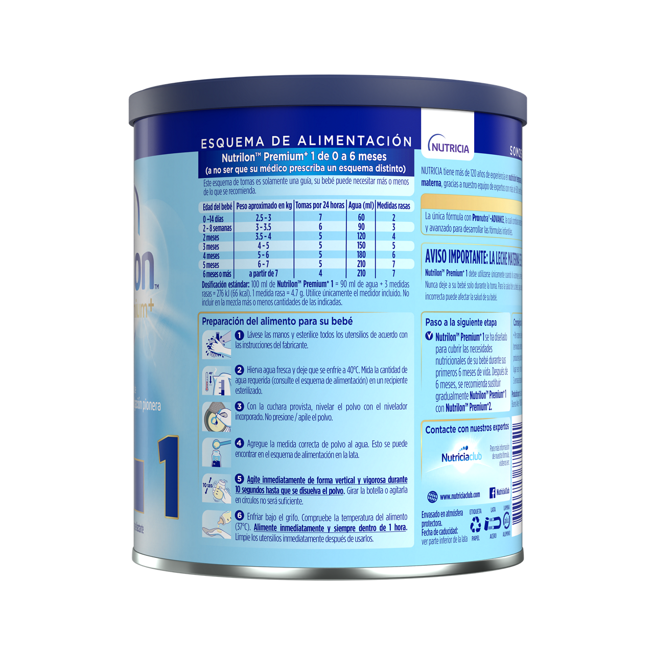 Nutrilon™ Premium+ 1 Pronutra®-ADVANCE, Fórmula infantil, Lata de 400 g - costado izquierdo