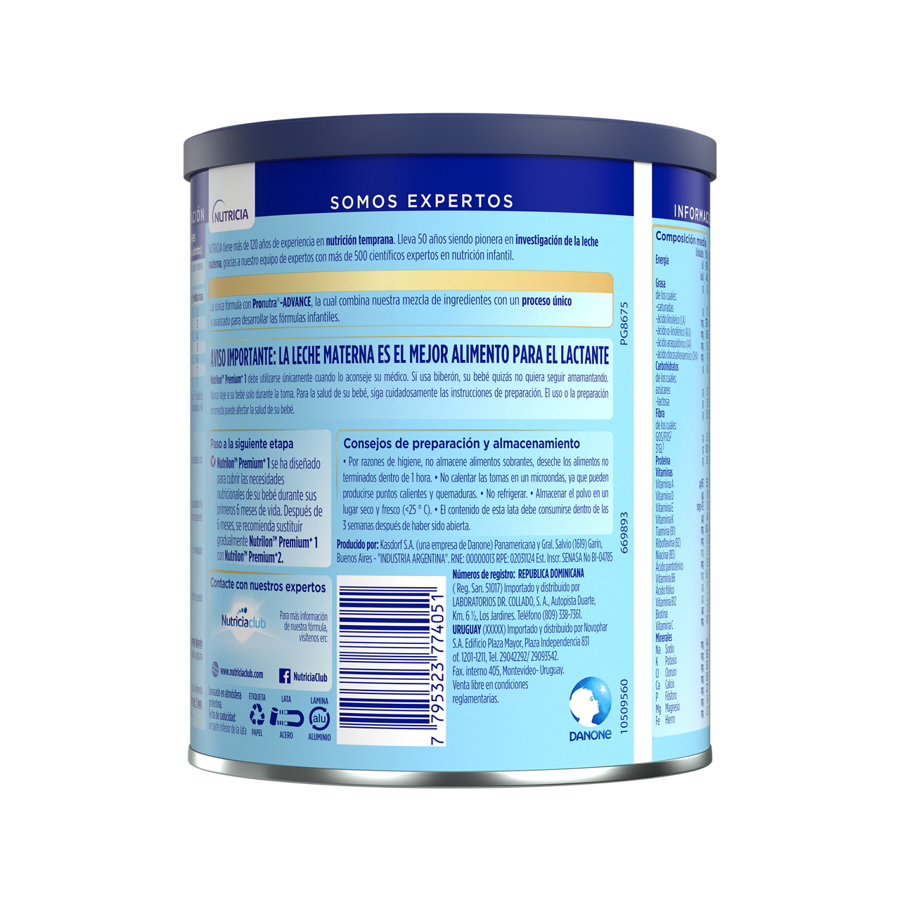 Nutrilon™ Premium+ 1 Pronutra®-ADVANCE, Fórmula infantil, Lata de 400 g - reverso