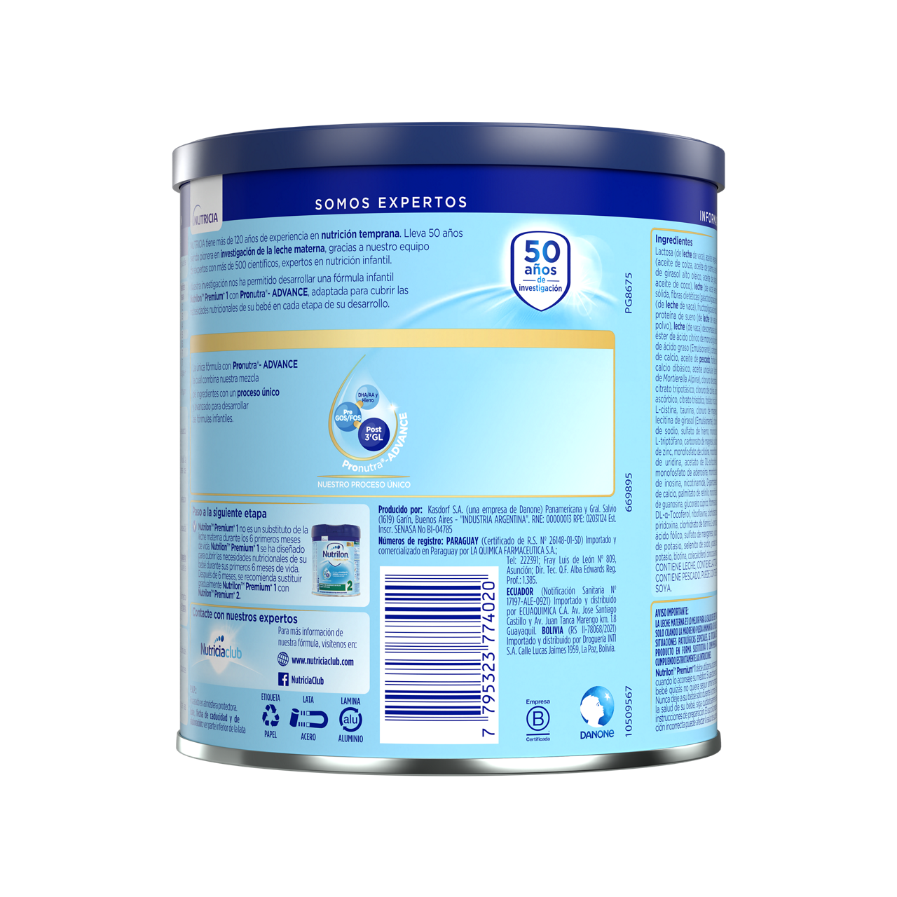 Nutrilon™ Premium+ 1 Pronutra®-ADVANCE, Fórmula infantil, Lata de 800 g - reverso