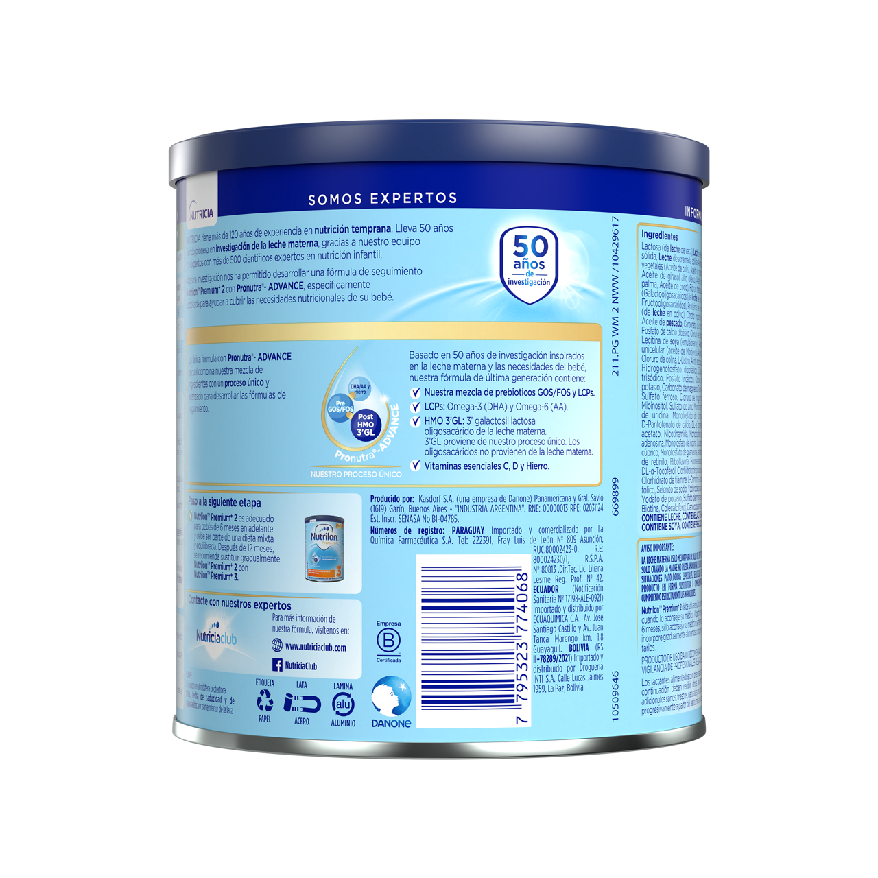 Nutrilon™ Premium+ 2 Pronutra®-ADVANCE, Fórmula de seguimiento, lata de 800 g - reverso