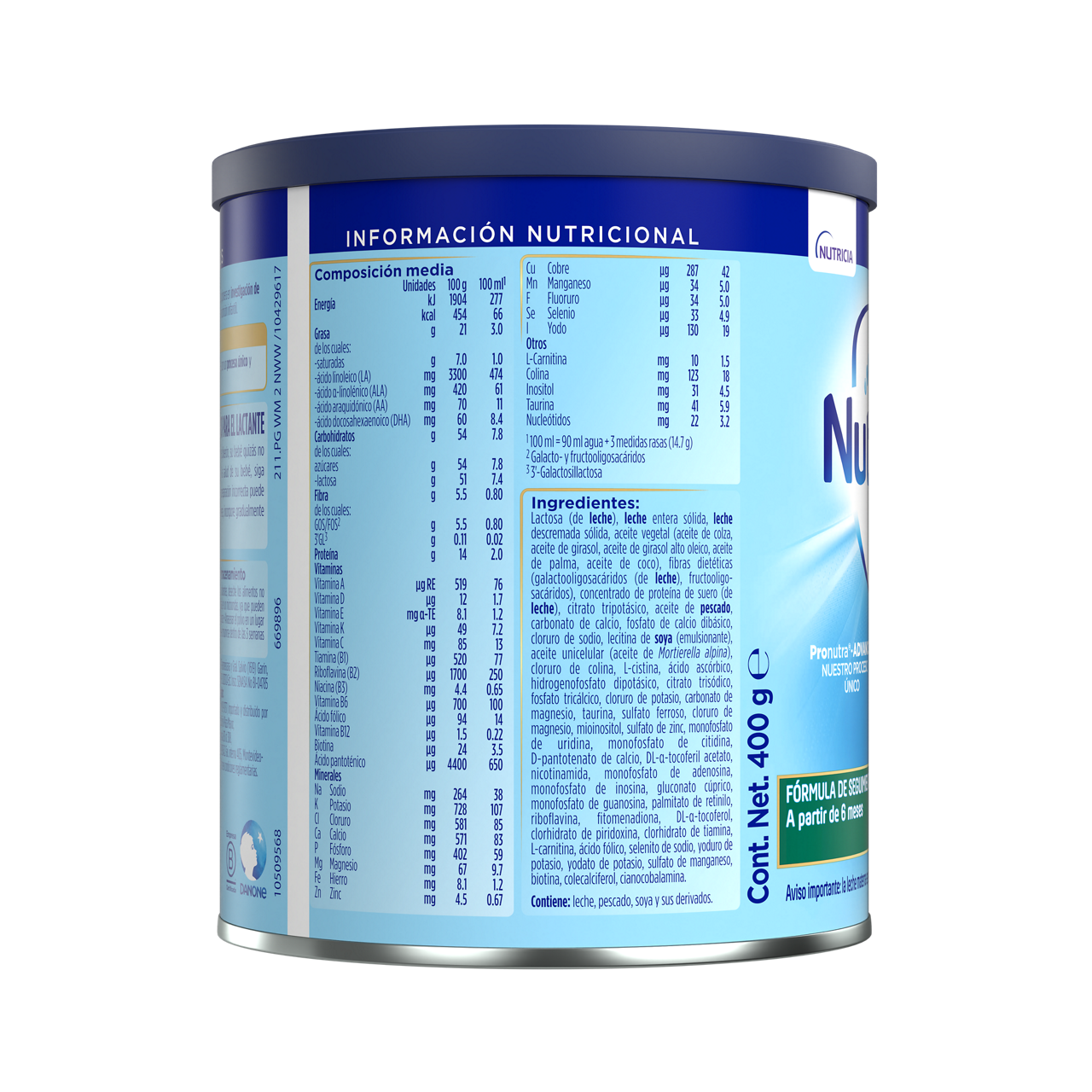 Nutrilon™ Premium+ 2 Pronutra®-ADVANCE, Fórmula infantil, Lata de 400 g - costado derecho