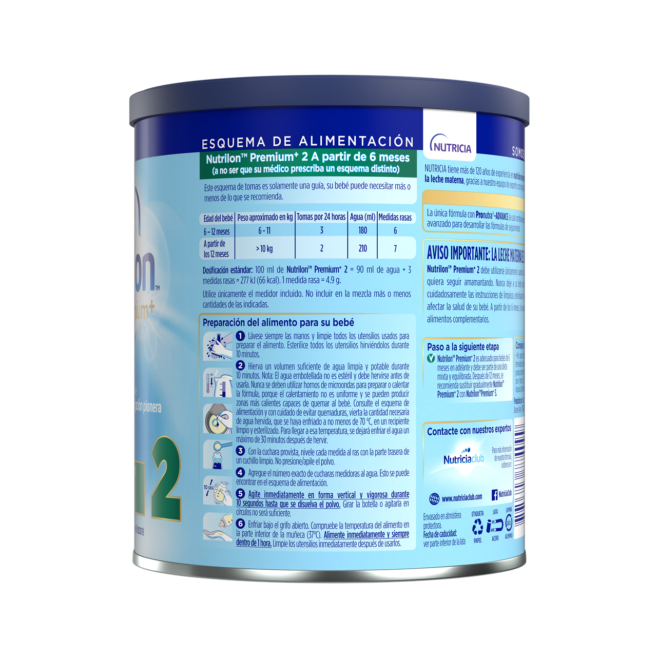 Nutrilon™ Premium+ 2 Pronutra®-ADVANCE, Fórmula infantil, Lata de 400 g - costado izquierdo