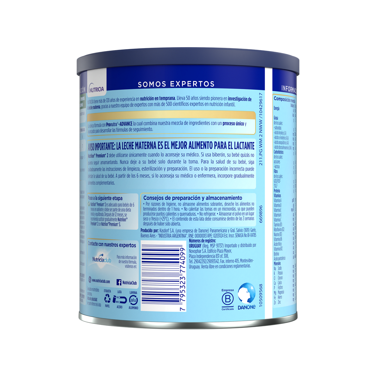 Nutrilon™ Premium+ 2 Pronutra®-ADVANCE, Fórmula infantil, Lata de 400 g - reverso