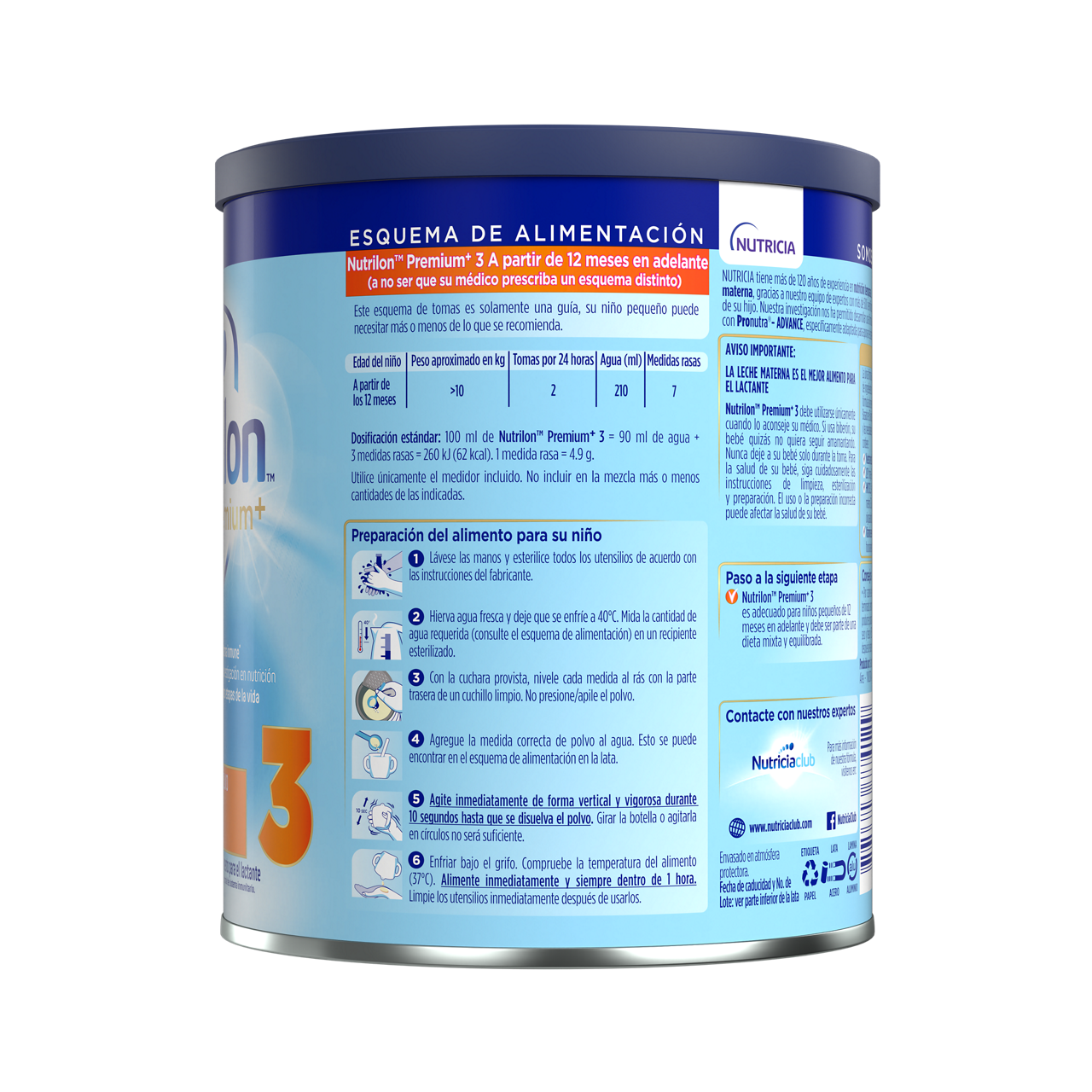 Nutrilon™ Premium+ 3 Pronutra®-ADVANCE, Fórmula infantil, Lata de 400 g - costado izquierdo