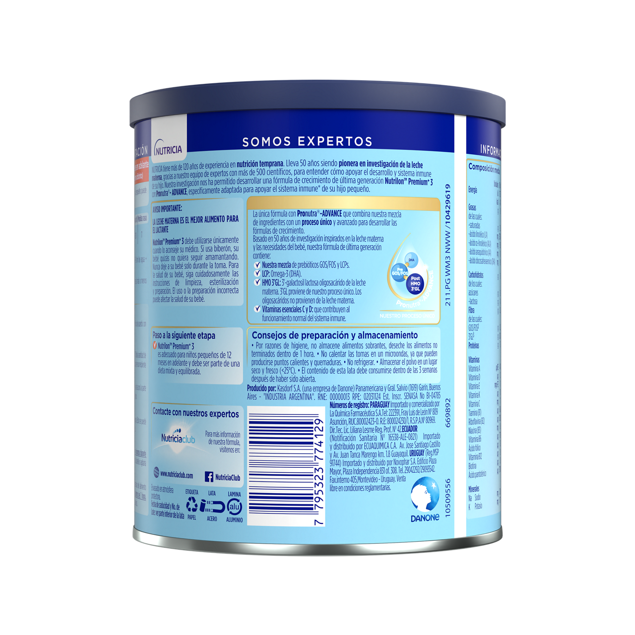 Nutrilon™ Premium+ 3 Pronutra®-ADVANCE, Fórmula infantil, Lata de 400 g - reverso