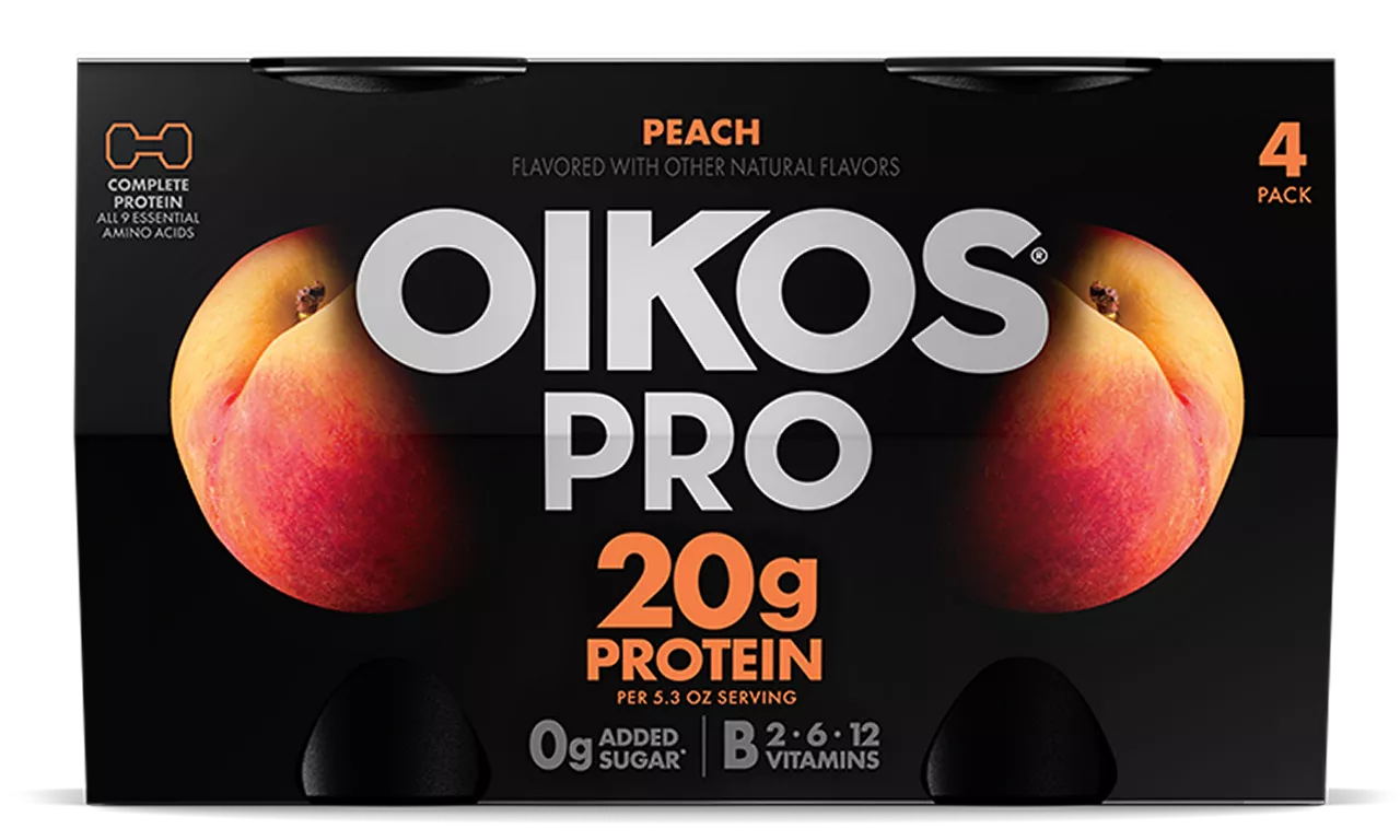 Peach Oikos Pro High Protein Yogurt Cultured Ultra Filtered Milk 4-Pack