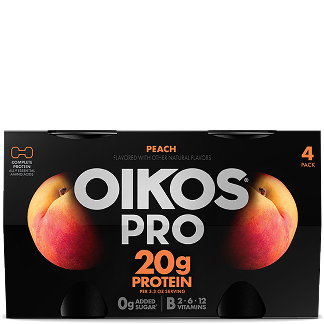 Peach Oikos Pro High Protein Yogurt Cultured Ultra Filtered Milk 4-Pack
