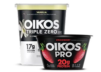 Oikos yogurt cups with protein details
