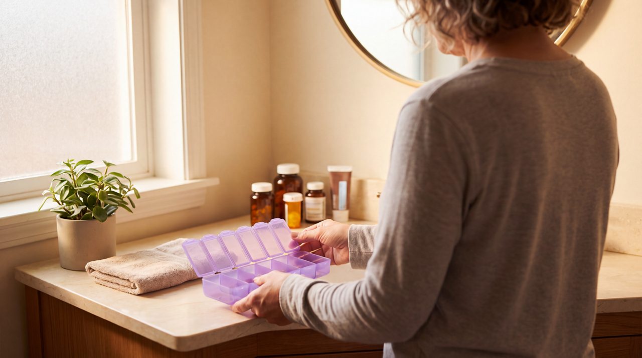 AI generated image of female cancer patient and tablet box.