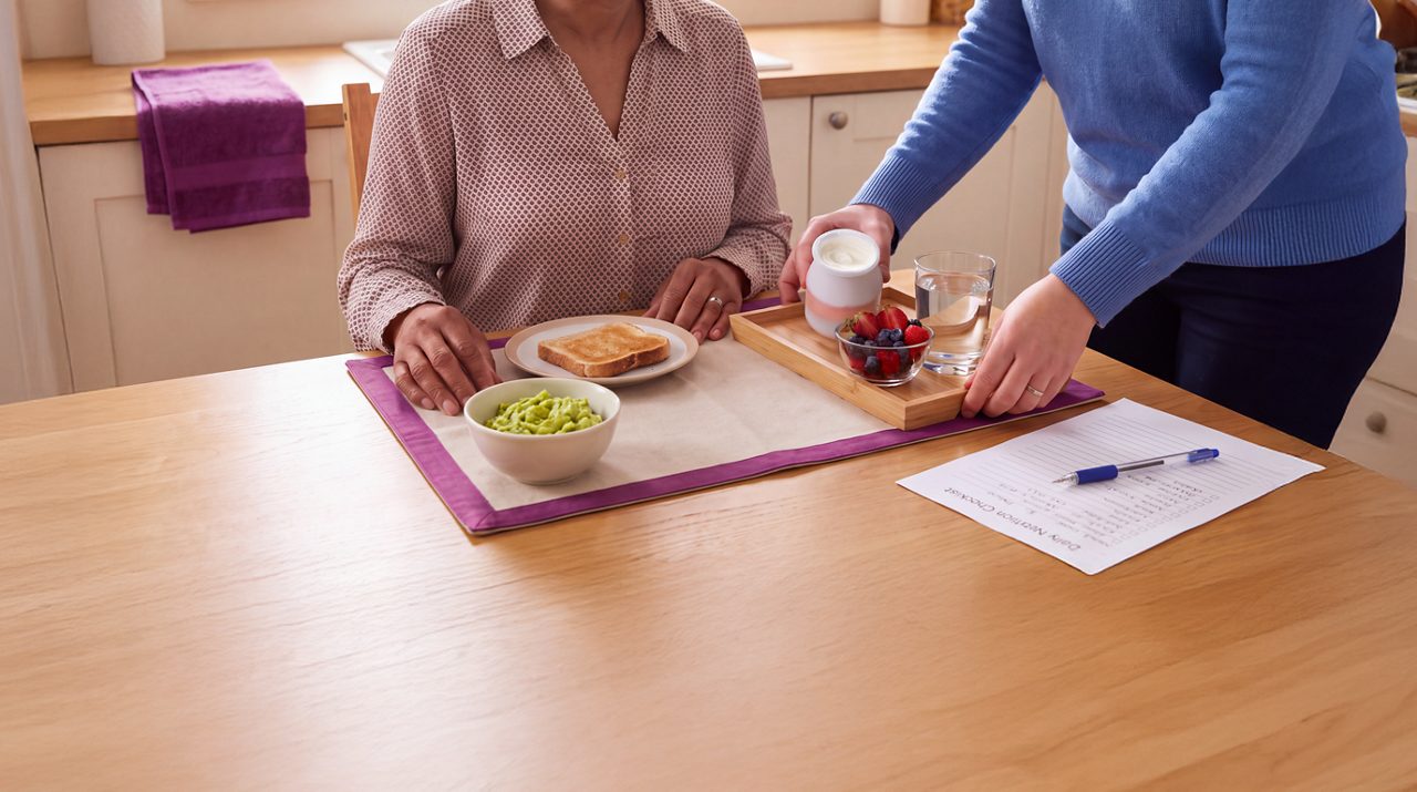 AI generated image of two females having lunch.