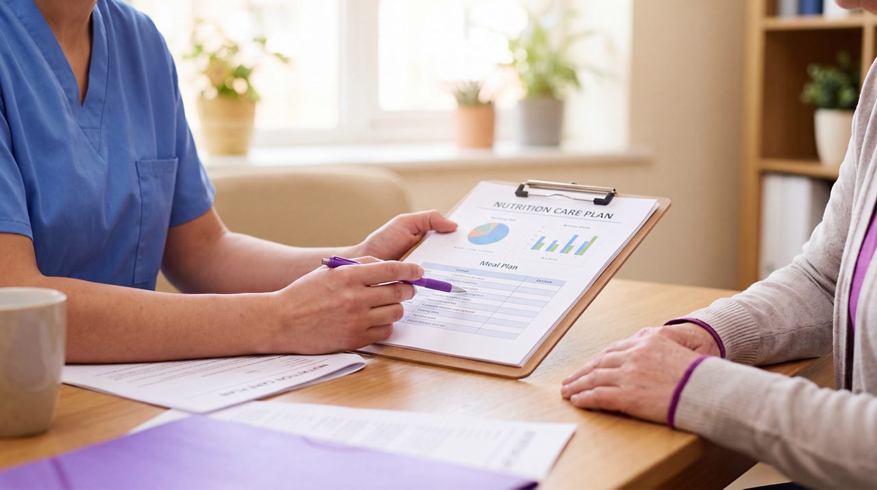 AI generated image of dieritian sharing nutrition care plan with cancer patient.