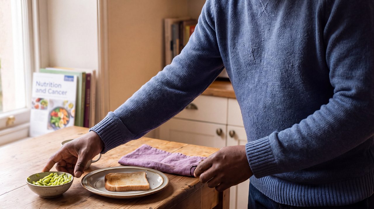 AI generated image of male preparing lunch.