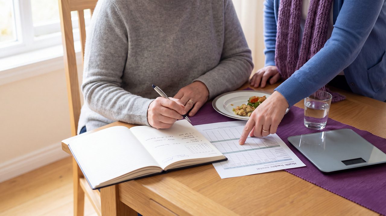 AI generated image of two females planning meals.
