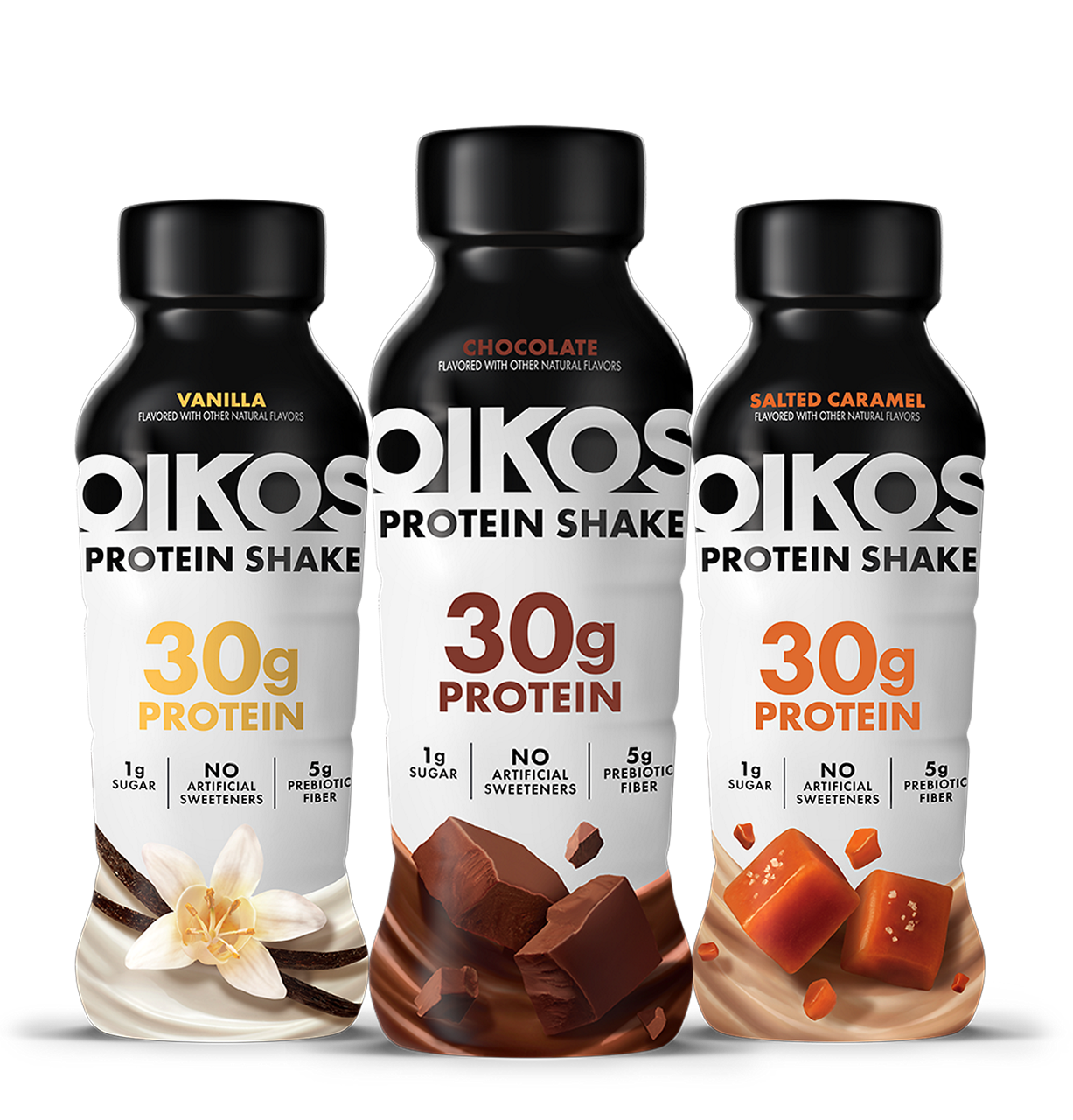 Three products of Oikos Protein Shakes