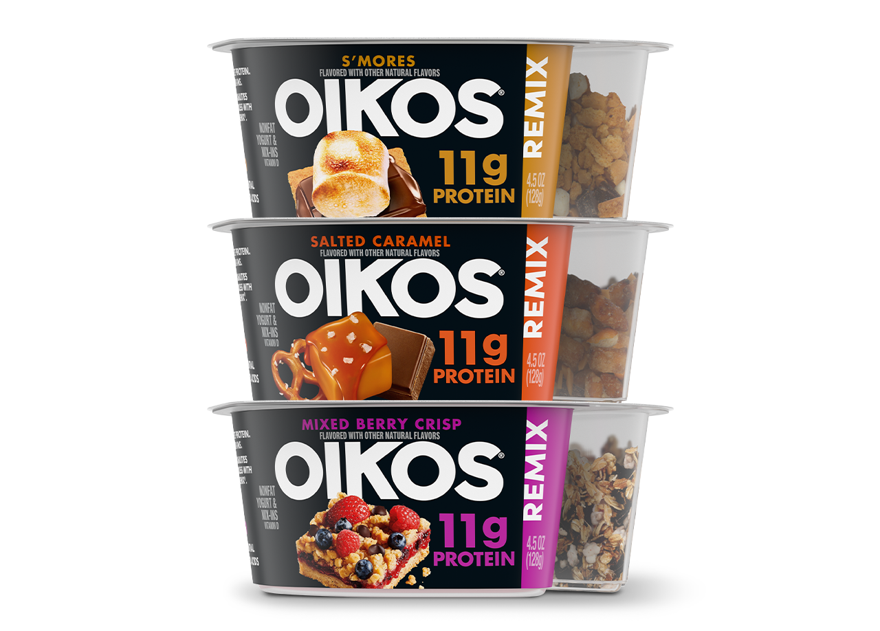 Stacked Oikos Remix Yogurt cups
