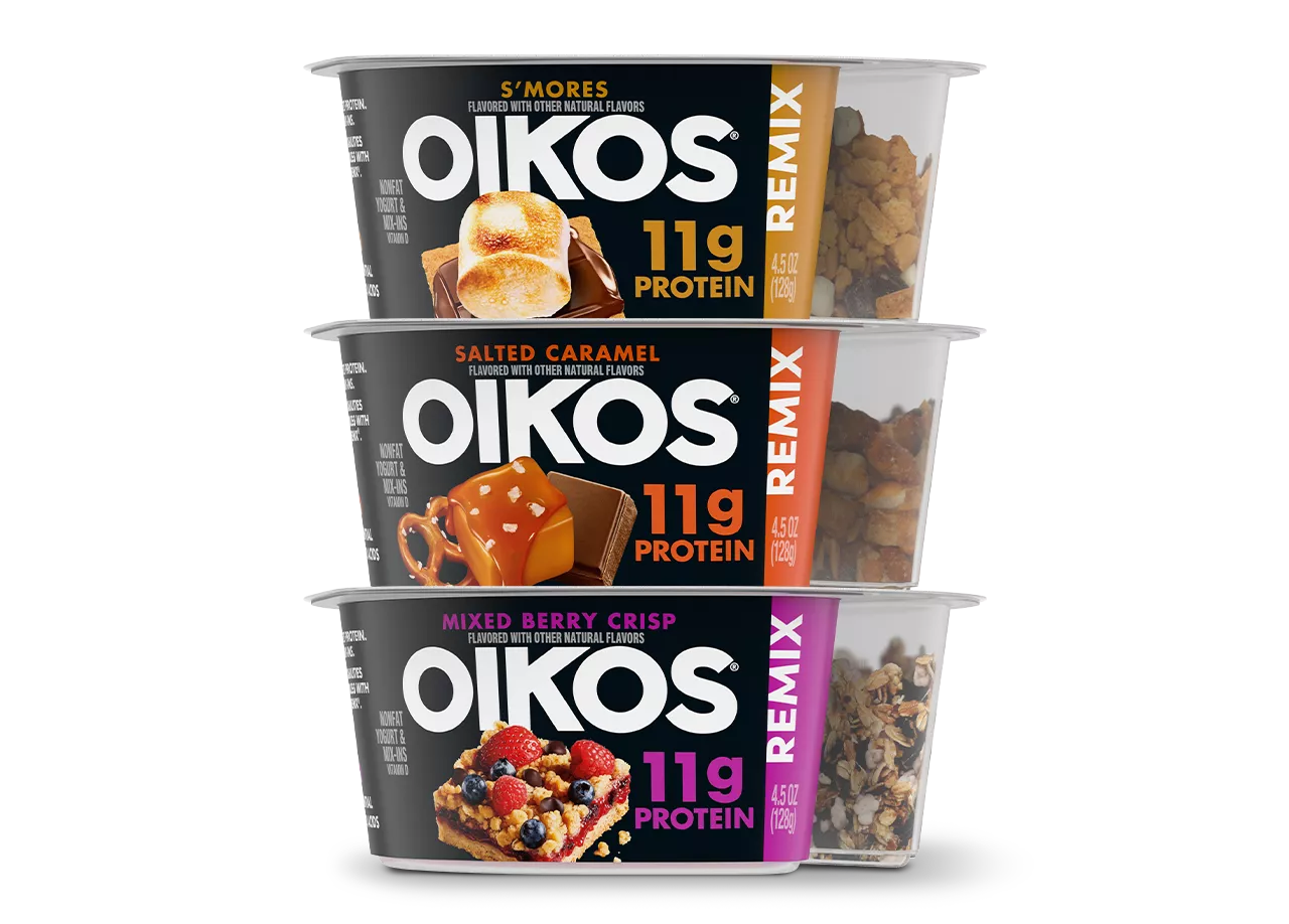 Stacked Oikos Remix Yogurt cups